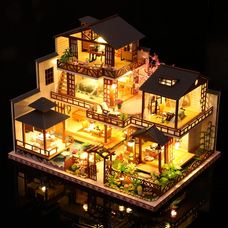 Doll House Wooden Furniture Diy Dollhouse Miniature Puzzle Assemble Miniatures Dollhouse Kits Educational Toys For Children Gift SS69