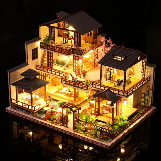 Doll House Wooden Furniture Diy Dollhouse Miniature Puzzle Assemble Miniatures Dollhouse Kits Educational Toys For Children Gift SS69