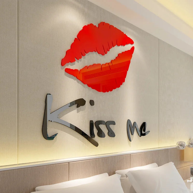 Kiss me Lips Acrylic Wall Stickers for Living Room, Bedroom, DIY Wall Stickers, Home Decor, Fashion Art, Ceramic Tile Stickers SS69