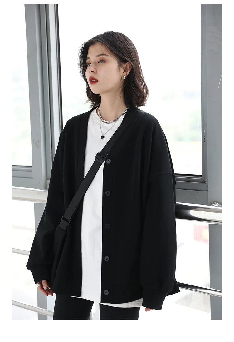CHIC VEN Korean Autumn Winter Women's Sports Coat Casual Loose V-neck Sweatshirt for Women Thick Warm Tops Office Lady Female