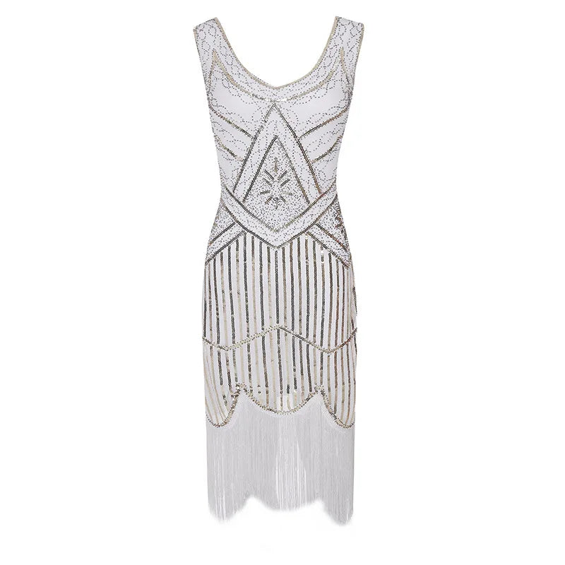 Plus Size XS-4XL Women's 1920s Vintage Sequin Full Fringed Deco Inspired Flapper Dress Roaring 20s Great Gatsby Dress Vestidos SS69 35.69 WHITE / 4XL