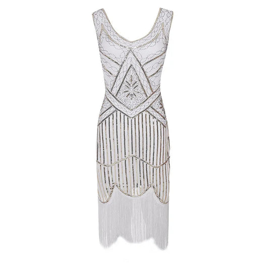 Plus Size XS-4XL Women's 1920s Vintage Sequin Full Fringed Deco Inspired Flapper Dress Roaring 20s Great Gatsby Dress Vestidos SS69 35.69 WHITE / 4XL