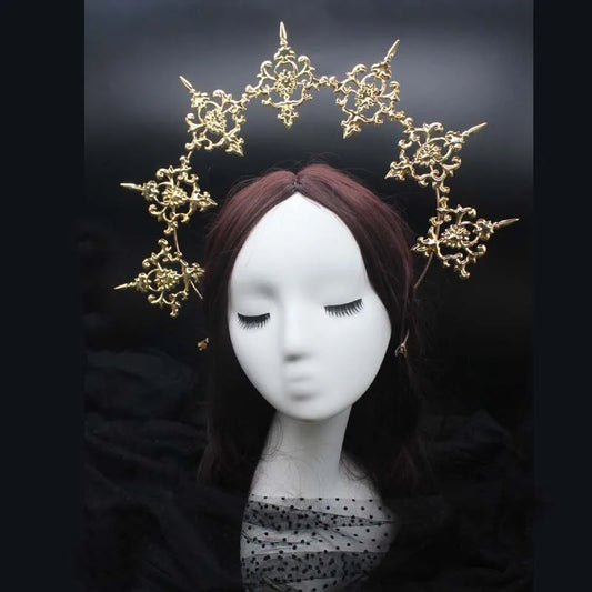 Angel Virgin Mary Baroque Gold Halo Goddess Headpiece Lolita Vintage KC Headband Tiara Headwear Accessories