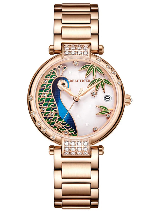 2020 New Reef Tiger/RT Top Brand Elegant Automatic Womens Watch Date Rose Gold Bracelet Watches RGA1587 SS69