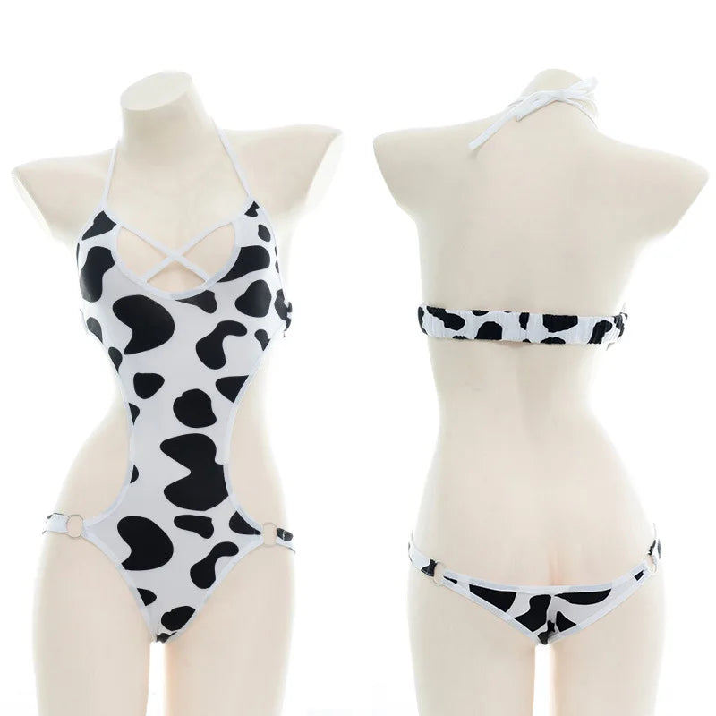 AniLV Cow Print Bikini Set with Maid Apron