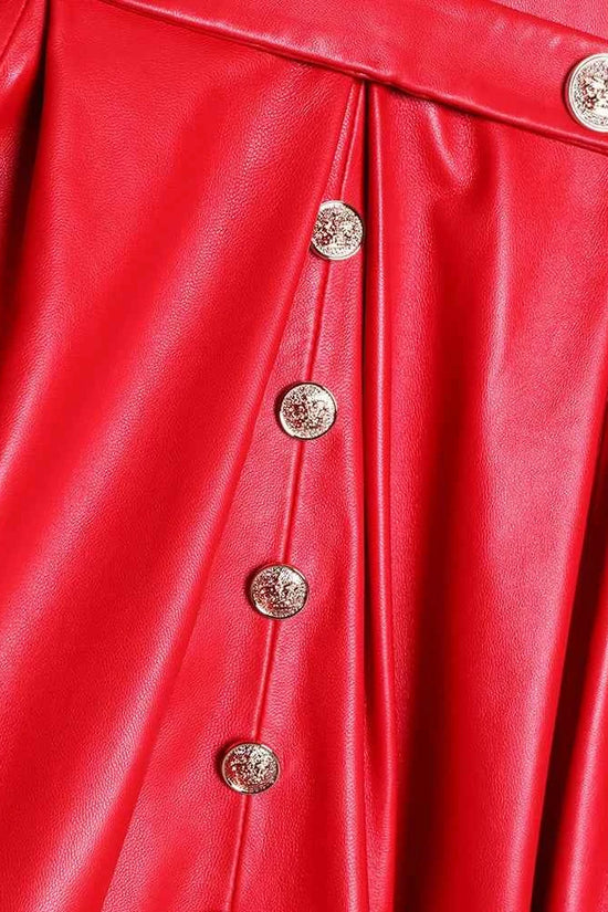 Lautaro Autumn Long Skirted Red Black Faux Leather Trench Coat for Women Double Breasted Elegant Luxury Fashion 4xl 5xl 6xl 7xl