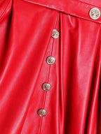 Lautaro Autumn Long Skirted Red Black Faux Leather Trench Coat for Women Double Breasted Elegant Luxury Fashion 4xl 5xl 6xl 7xl