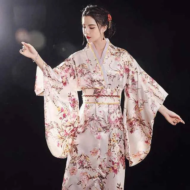 Fashion National Trends Women Sexy Kimono Yukata With Obi Novelty Evening Dress Japanese Cosplay Costume Floral One Size