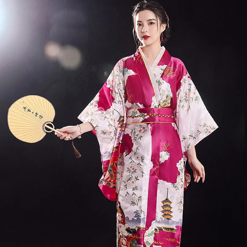 Traditional Japanese Yukata Kimono with Obi - Women's Evening Dress