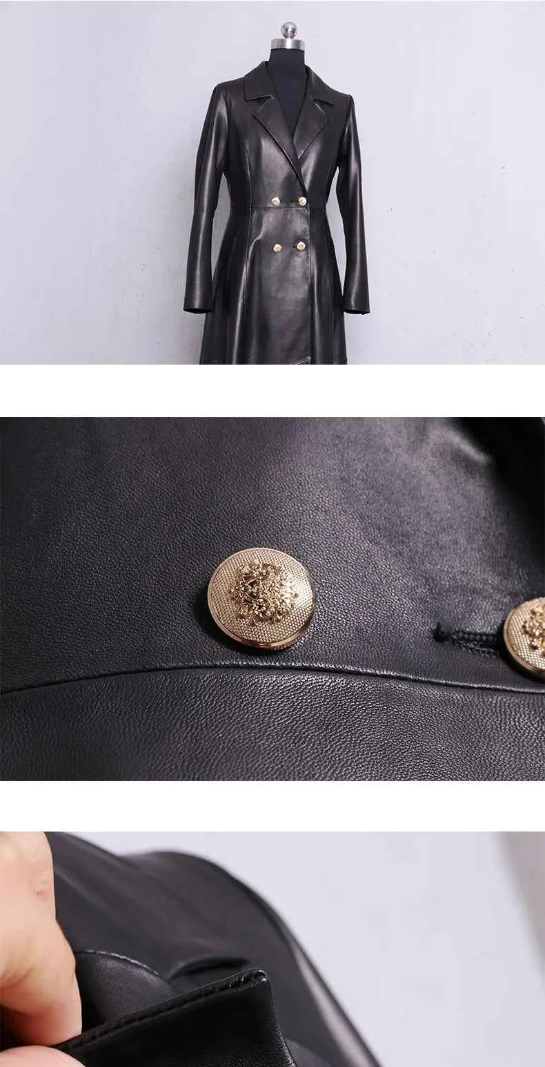 Lautaro Autumn Long Skirted Red Black Faux Leather Trench Coat for Women Double Breasted Elegant Luxury Fashion 4xl 5xl 6xl 7xl