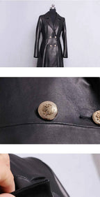 Lautaro Autumn Long Skirted Red Black Faux Leather Trench Coat for Women Double Breasted Elegant Luxury Fashion 4xl 5xl 6xl 7xl