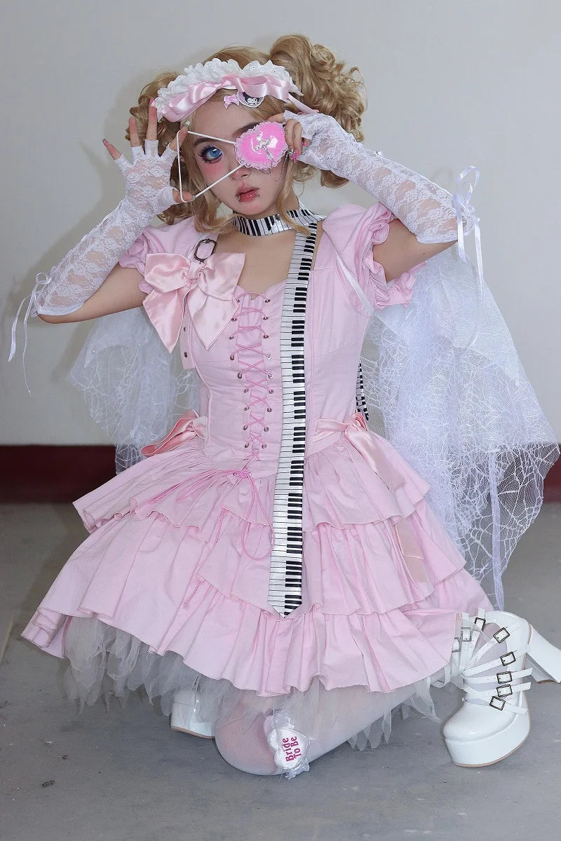 Harajuku Y2k Girls Sweet Pink Cross Lace Eyepatch Japanese Lolita Cosplay Accessory SS69