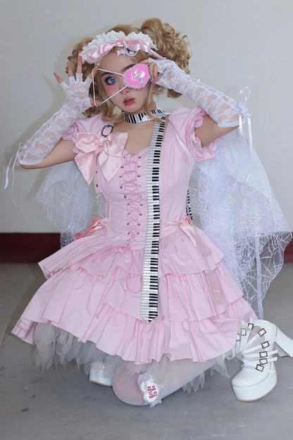 Harajuku Y2k Girls Sweet Pink Cross Lace Eyepatch Japanese Lolita Cosplay Accessory SS69