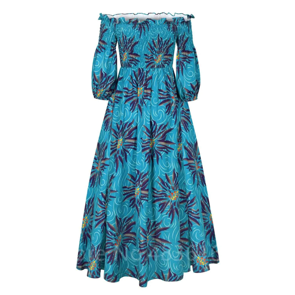 African National Print Party Dress Women Casual Sexy Slash-neck Lady Maxi Dress New Vintage Long-sleeved Loose Elegant Dresses
