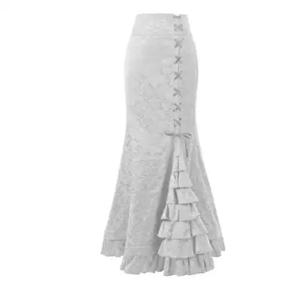 1pcs/lot Women Skirt vintage  Style Retro Mermaid Skirt Vintage Long Ruffle Slim Fishtail Skirt lace-up long print skirt - SS69