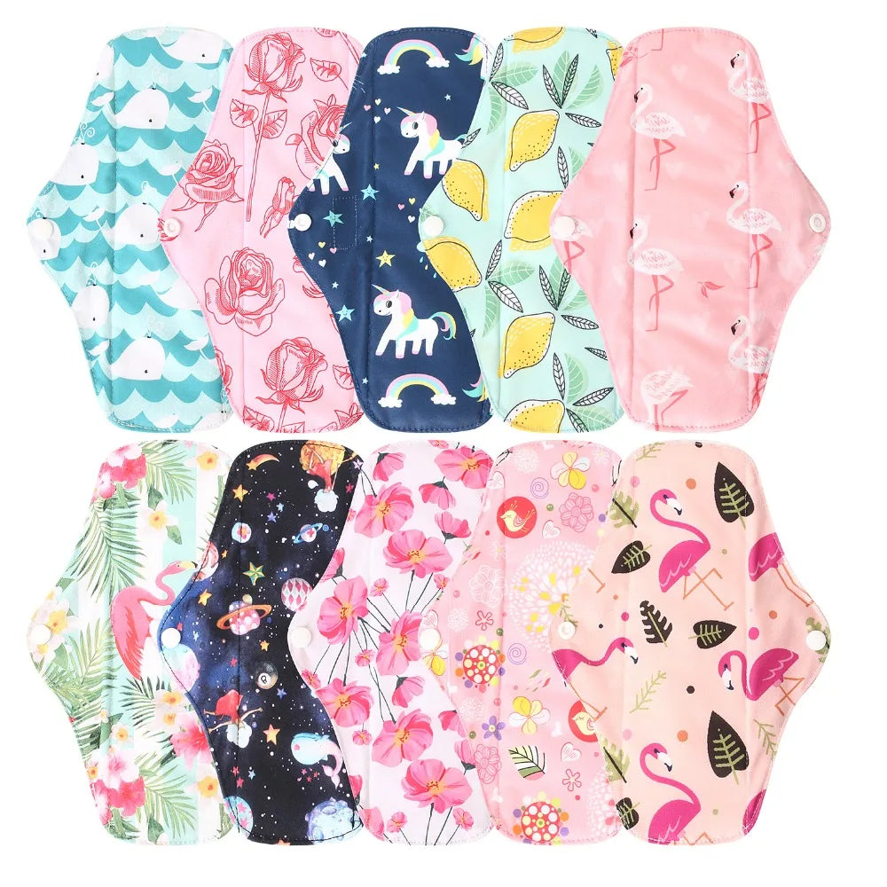 8pcs/Set 7pcs Cloth Menstrual Pad Mama Sanitary Reusable Soft Washable Charcoal Period Napkins +1pc Bonus Free Mini Wet Bag