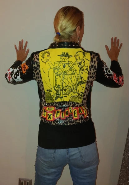 Autumn spring Locomotive graffiti cartoon pu Leather Jacket female Punk Style was thin Motorcyle Jackets Coat with belt F1962 SS69