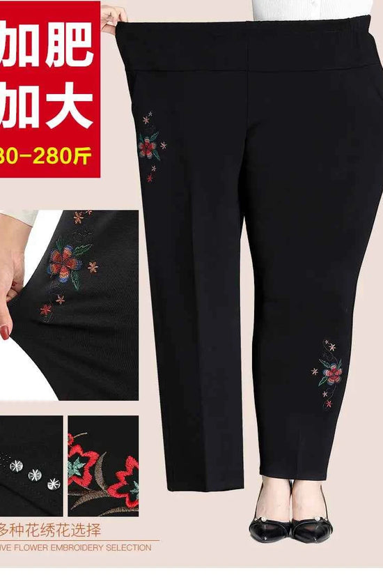 Extra Large Size XL-8XL Middle-aged Women Trousers Autumn New High Waist Elastic Casual Pants Winter Thick Velvet Warm Pants 282