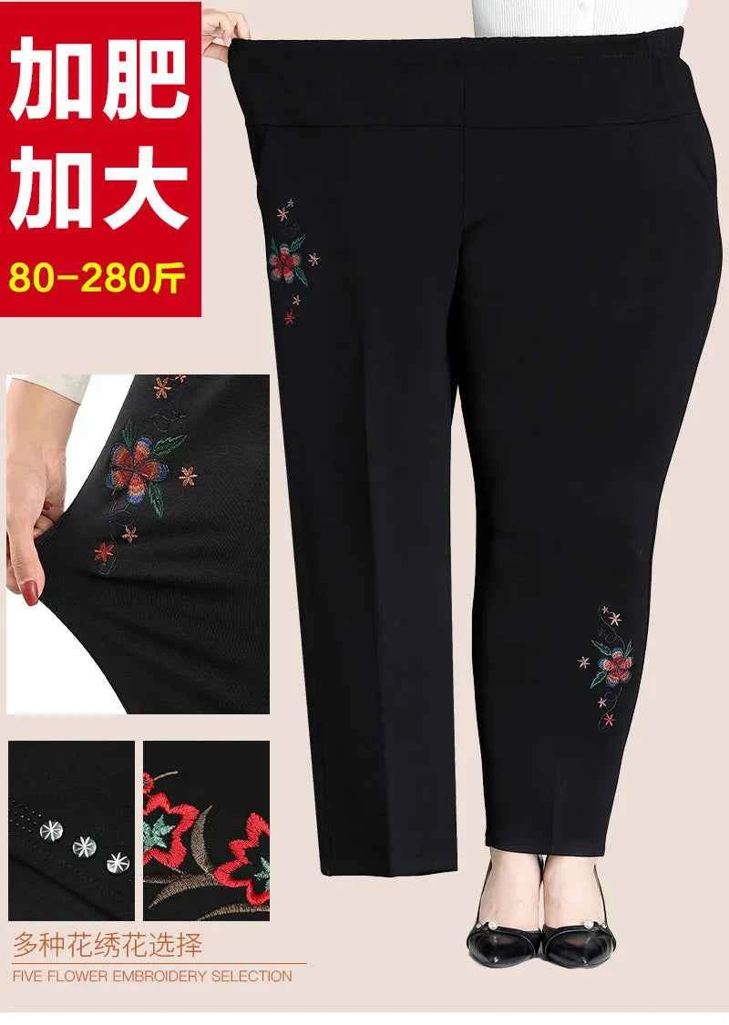 Extra Large Size XL-8XL Middle-aged Women Trousers Autumn New High Waist Elastic Casual Pants Winter Thick Velvet Warm Pants 282