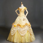 Belle Princess Cosplay Costume Satin Yellow Dress for Women
