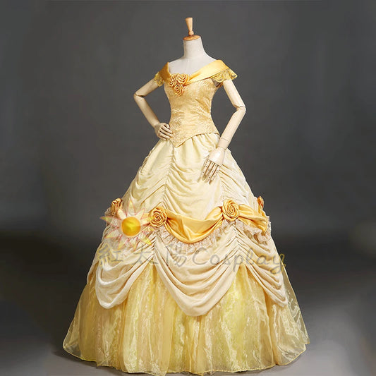 Zebran Zheng Belle Princess Cosplay Costume Satin Yellow Dress for Women