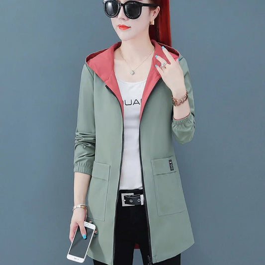 2022 New Spring Autumn Women Jacket Streetwear Hooded Coat Zippers Jackets Windbreakers Female Causal Outerwear 4XL SS69 20.69 pea green color / 4XL