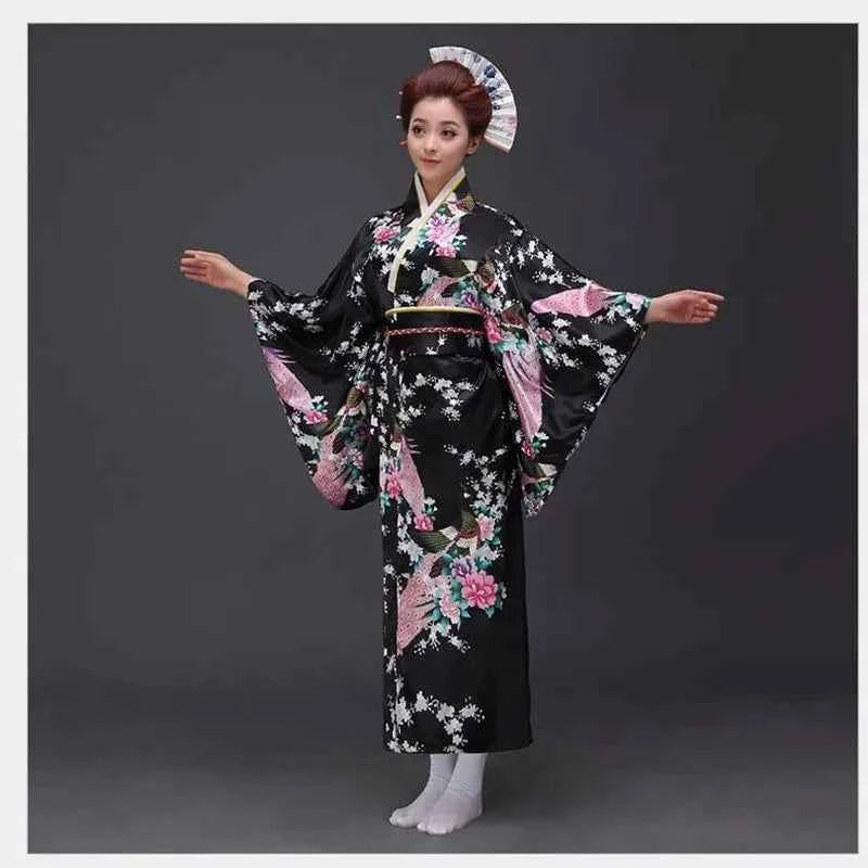 Burgundy Traditional Japanese Yukata Kimono Dress for Women Haori Floral  Cosplay Costumes Asian Long Robes Pajamas Clothing