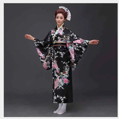 Burgundy Traditional Japanese Yukata Kimono Dress for Women Haori Floral  Cosplay Costumes Asian Long Robes Pajamas Clothing