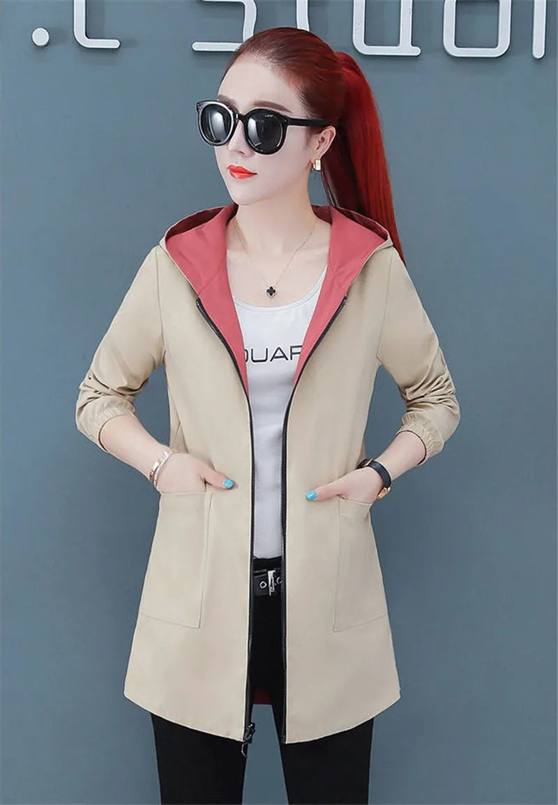 2022 New Spring Autumn Women Jacket Streetwear Hooded Coat Zippers Jackets Windbreakers Female Causal Outerwear 4XL SS69