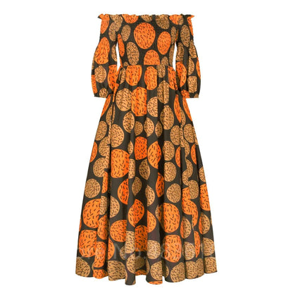 African National Print Party Dress Women Casual Sexy Slash-neck Lady Maxi Dress New Vintage Long-sleeved Loose Elegant Dresses