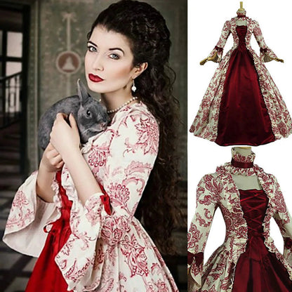 Women Cosplay Marie Antoinette Dress Medieval Flare Sleeve Victorian Party Formal Gown Renaissance Gothic Floral Robe Plus Size SS69