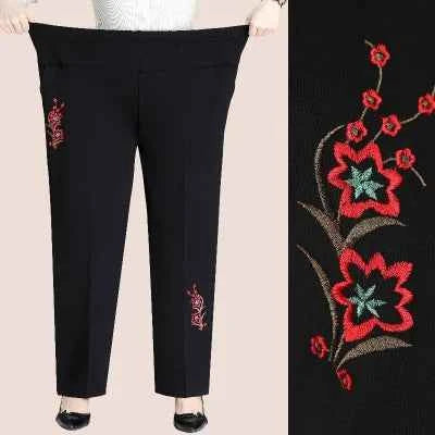 Extra Large Size XL-8XL Middle-aged Women Trousers Autumn New High Waist Elastic Casual Pants Winter Thick Velvet Warm Pants 282