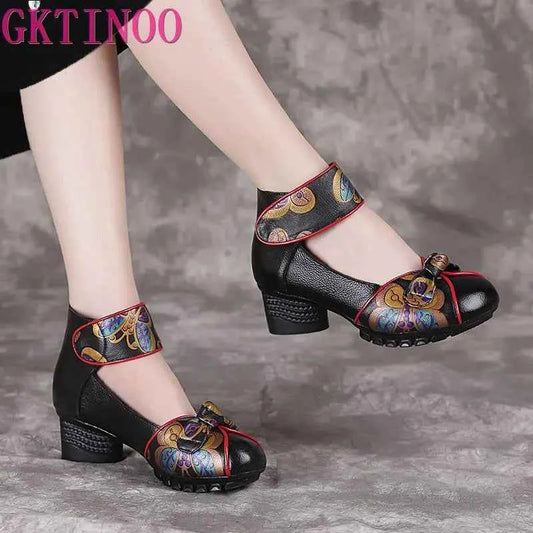 GKTINOO 2025 Spring Autumn New Retro Genuine Leather Platform Shoes Women's Pumps High Heel Soft Bottom Shoes Women Designers