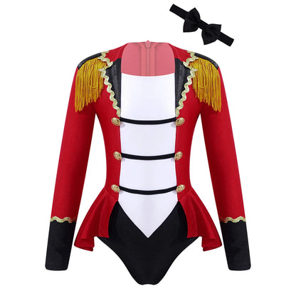 Girls Circus Ringmaster Costume Long Sleeve Patchwork Jumpsuit with Tie