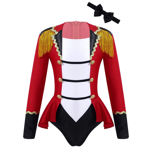 Girls Circus Ringmaster Costume Long Sleeve Patchwork Jumpsuit with Tie