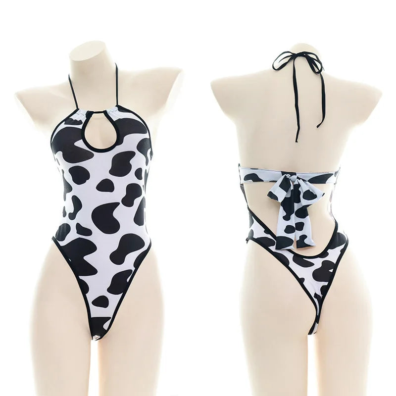 AniLV Cow Print Bikini Set with Maid Apron