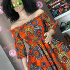 African National Print Party Dress Women Casual Sexy Slash-neck Lady Maxi Dress New Vintage Long-sleeved Loose Elegant Dresses