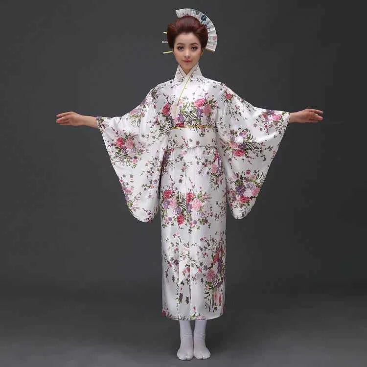 Fashion National Trends Women Sexy Kimono Yukata With Obi Novelty Evening Dress Japanese Cosplay Costume Floral One Size