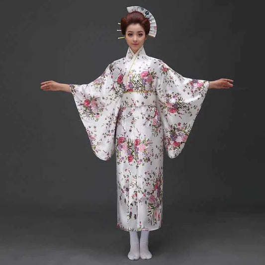 Fashion National Trends Women Sexy Kimono Yukata With Obi Novelty Evening Dress Japanese Cosplay Costume Floral One Size