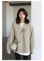 CHIC VEN Korean Autumn Winter Women's Sports Coat Casual Loose V-neck Sweatshirt for Women Thick Warm Tops Office Lady Female