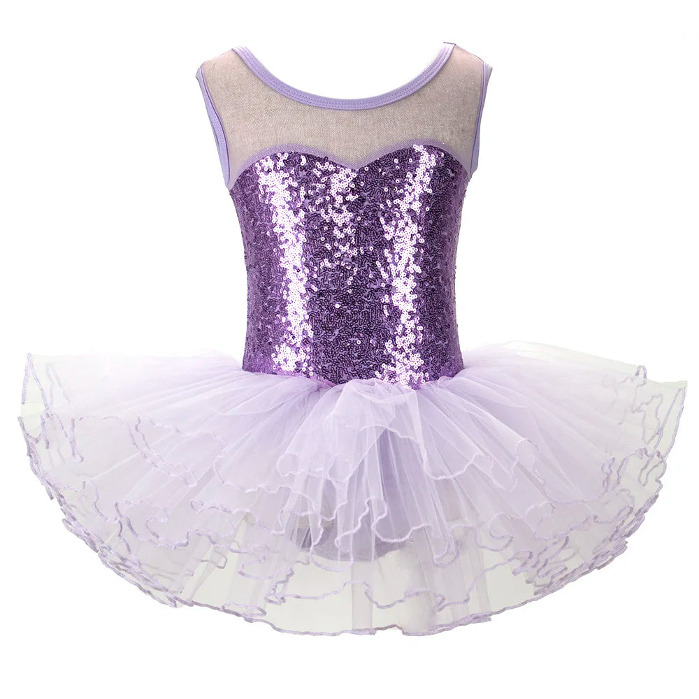 Valchirly Girls Sequined Ballet Tutu Dress with 4-Layer Tulle Skirt