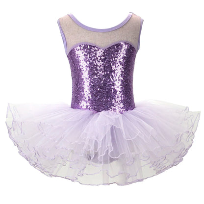 Valchirly Girls Sequined Ballet Tutu Dress with 4-Layer Tulle Skirt