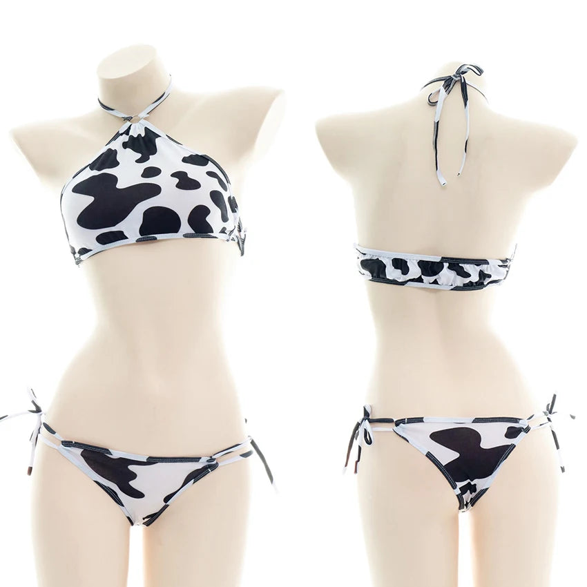 AniLV Cow Print Bikini Set with Maid Apron