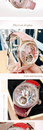 Reef Tiger/RT Womens Luxury Fashion Watches Diamond Automatic Tourbillon Watch Leather Strap Watch Relogio Feminino RGA7105 SS69