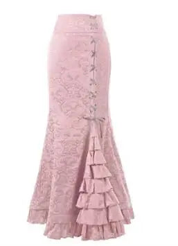 1pcs/lot Women Skirt vintage  Style Retro Mermaid Skirt Vintage Long Ruffle Slim Fishtail Skirt lace-up long print skirt - SS69