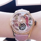 Reef Tiger/RT Womens Luxury Fashion Watches Diamond Automatic Tourbillon Watch Leather Strap Watch Relogio Feminino RGA7105 SS69