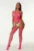 Neon Pink Gartered Bodystocking Rhinestone - Flora Pattern Sheer Mesh Strappy Sexy Lingerie Women OEM ODM US In-Stock Wholesale