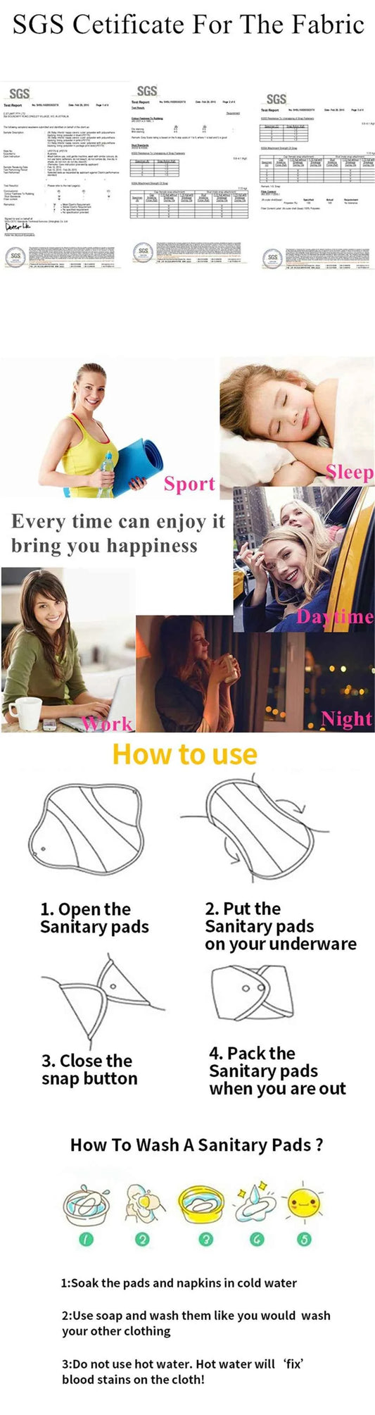 10pcs Reusable Waterproof Bamboo Fiber Pads Menstrual Cloth Sanitary Pads Feminine Maternity Hygiene Panty Liner