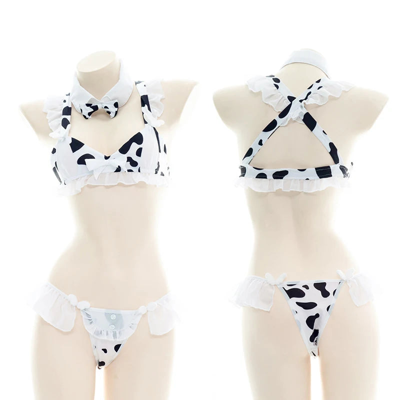 AniLV Cow Print Bikini Set with Maid Apron
