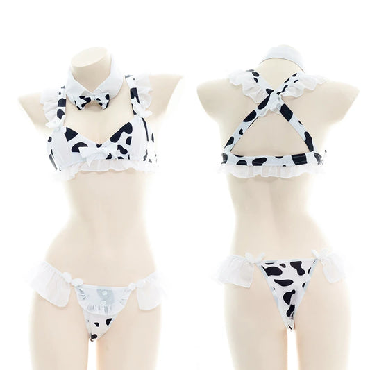 AniLV Cow Series Swimsuit Bodysuit Bikini Maid Unifrom Costume Summer Beach Kawaii Girl Swimwear Skirt Uniform Set Cosplay